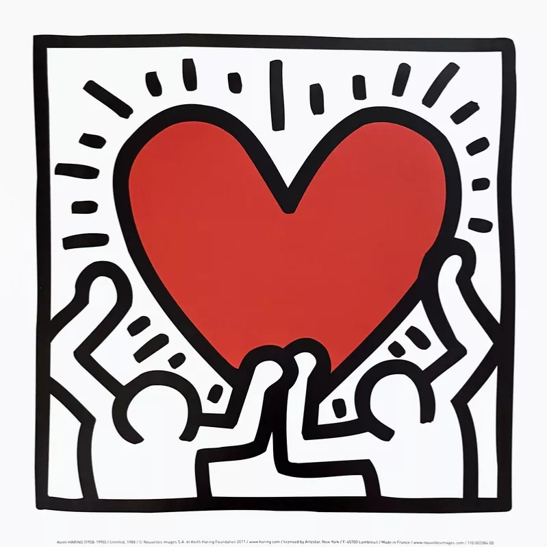 Keith Haring Untitled 1988 Figures with Heart Offset Lithograph